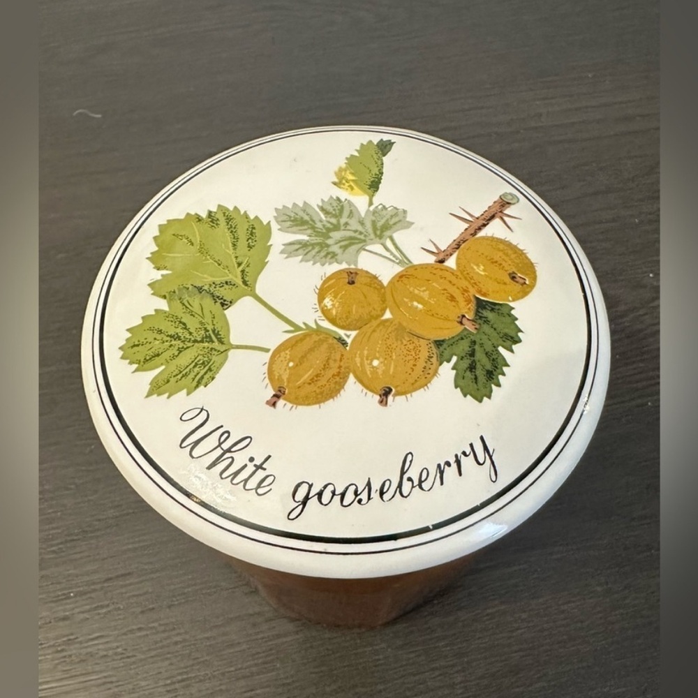 Vintage White Gooseberry Preserves Container by Gailstyn Sutton Jam Jar Ceramic